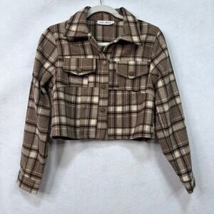 Fashion House Plaid Cropped Shacket Jacket Women's Size Small Button Front